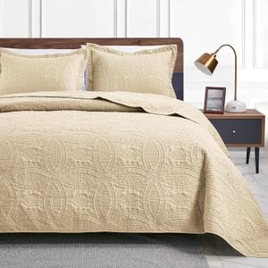 Love's cabin King Size Quilt Set Camel Bedspreads - Soft Bed Fall Quilt Lightweight Microfiber - Modern Style Coin Pattern Coverlet for All Season - 3 Piece (1 Quilt, 2 Pillow Shams)