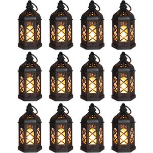 12-Pack Mini Lanterns, Small Candle Lanterns Decorative, Black Tea Light Lantern, Ramadan Eid Decor, Table Centerpiece for Wedding Halloween Christmas, Easter Decorations, Battery Included (5 inch)