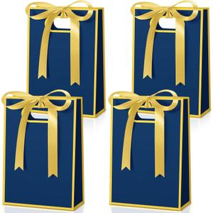 Kolldenn 30 Pcs Thank You Gift Bags with Handles 10.2 x 7.1 x 3.2 Inch Elegant Party Favor Bags with Ribbon Bow for Wedding Bridal Birthday Bridesmaid Holiday Party Supplies(Navy Blue)