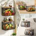2 Tier Fruit Basket for Kitchen Counter, Stackable Onion and Potato Storage Basket, Wall Mounted Wire Basket with Wood Lid, Hanging Kitchen Storage Vegetable Organizer, 11.8 x 7.1 x 8.6 Inch
