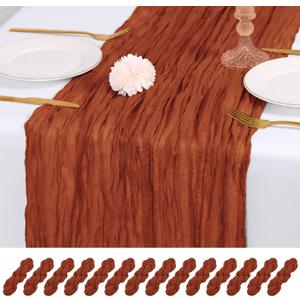 14 Pack Terracotta Cheesecloth Table Runner 17x108 Inch Semi Sheer Boho Gauze Cheese Cloth Fabric Table Runners, for Wedding Party Baby Shower Birthday Home Decor Garden Farmhouse