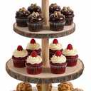 4 Tier Wooden Cupcake Tower, Wood Cupcake Stand, Tiered Dessert Stands, Large Rustic Cupcakes Display Holder Stand, for Woodland Baby Shower Decoration Wedding Birthday Tea Party Farmhouse Decor