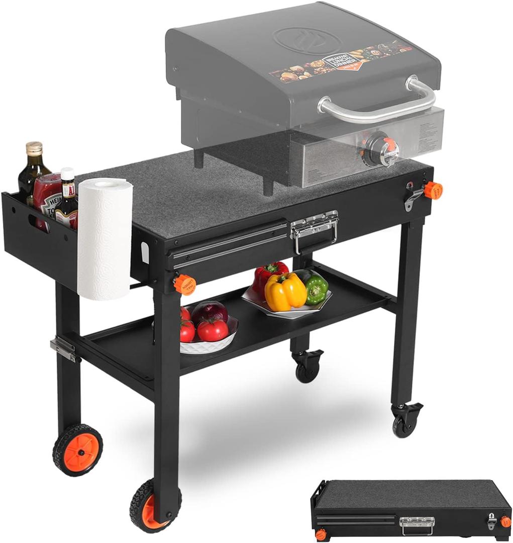 Portable Outdoor Grill Table, Folding Grill Cart Solid and Sturdy, Blackstone Griddle Stand Large Space, Blackstone Table with Paper Towel Holder, Grill Stand for Blackstones Griddle, Ninja Grills etc Portable Outdoor Grill Table, Folding Grill Cart Solid and Sturdy, Blackstone Griddle Stand Large Space, Blackstone Table with Paper Towel Holder, Grill Stand for Blackstones Griddle, Ninja Grills etc