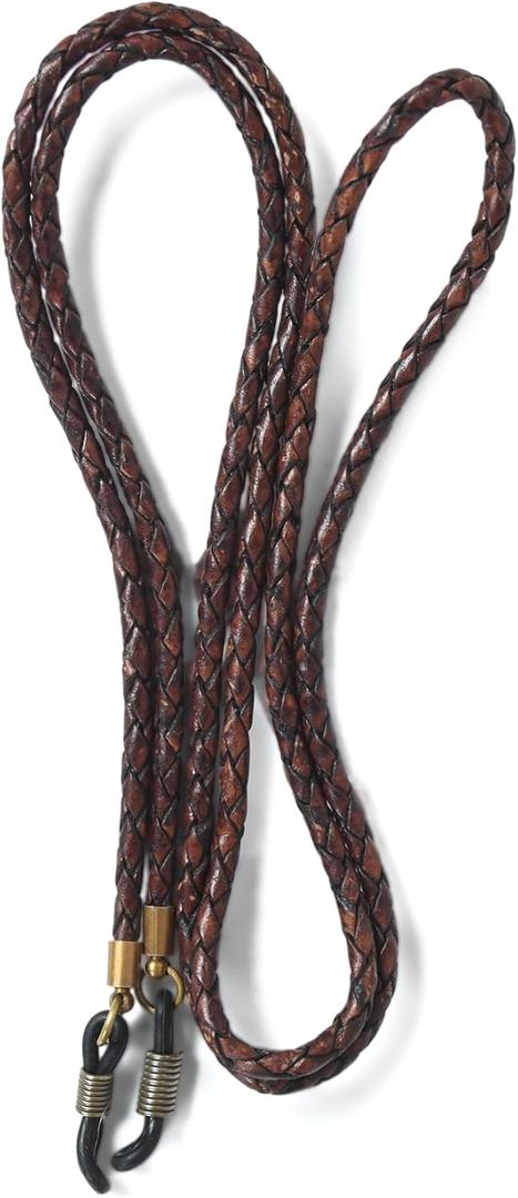 GENIQUE Genuine Leather Glasses Strap, Eyeglass Chain,Eye Glasses holders around Neck, Sunglass Strap for Men (Antique Brown Distressed)