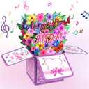 FaCraft Musical Mom Birthday Card - Love You Mom 3D Pop Up Mothers Day Card with Lights and Music, for Mom Wife Grandma - with Golden Envelope & Blank Insert