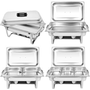 Chafing Dishes for Buffet [Set of 2/4] Stainless Steel Food Warmers for Parties 9QT Chafers and Buffet Warmers Sets Commercial Catering Chafers for Event Party (4 Pack with 7 food trays)
