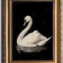 Vintage White Swan Canvas Wall Art with Distressed Gold Frame - Ready-to-Hang Swan Pictures Wall Decor for Living Room, Bedroom, Bathroom & Office White Sw an Painting Framed - 16x24 Inch