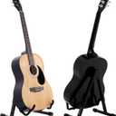 Amazon Basics Portable Adjustable Folding Guitar Stand for Electric and Acoustic Guitars, A-shape, Fully Assembled with Padded Foam, Black, 8.66 x 15.16 x 3.74 inches