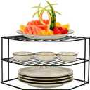 3-Tier Kitchen Corner Shelf Rack – 10x10x7 Inch Metal Wire Counter & Cabinet Organizer, Pantry Kitchen Counter Storage Shelf and Organizer for Plates, Cups, Dishes (Black)