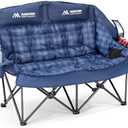 Huskfirm Padded Double Camping Chairs High Back Double Camp Chair Oversized Loveseat Camping Chair Support 800LBS Heavy Duty Camping Couch with Cup Holders, Cooler, Carry Bag, Blue