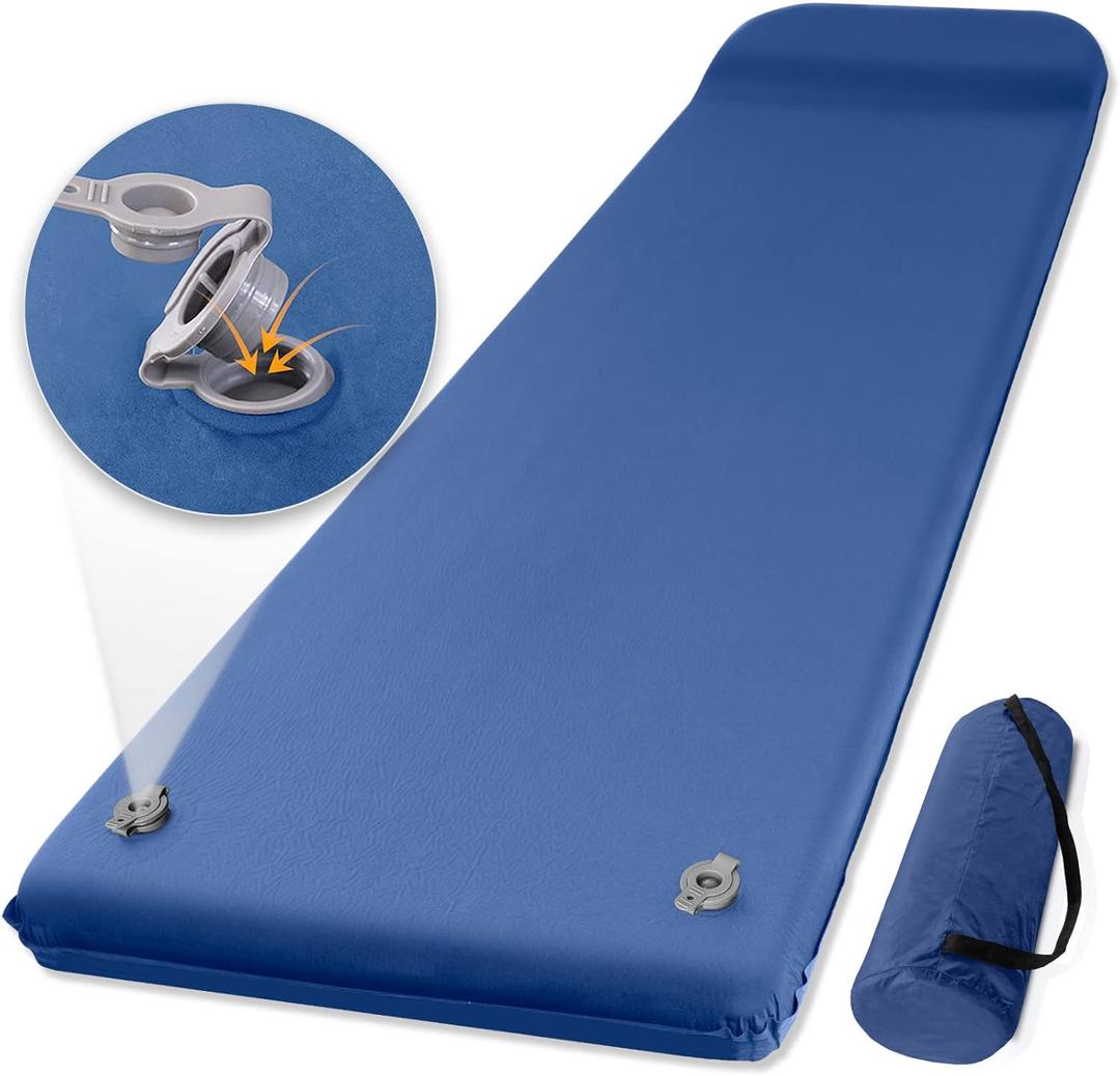 Self Inflating Sleeping Pad, Ultra Comfort Memory Foam Camping Sleeping Mat with Pillow, 20s Fast Inflating Camping Air Mattress for Cot, Traveling, Car Trips, Portable Camp Foam Pad
