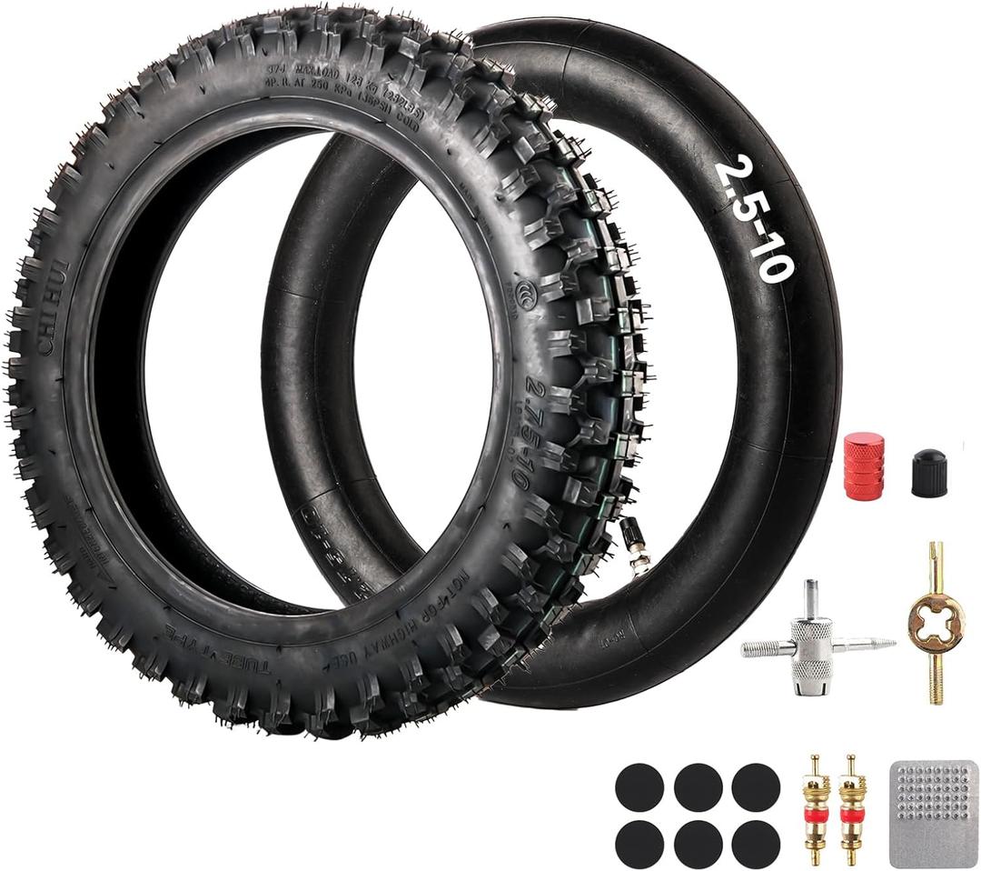 2.5-10"Tire and Inner Tube Set Compatible with 10-Inch Rim Dirt Pit Bike Hond* CRF50/XR50, Suzuk* DRZ70/JR50, and Yamah* PW50 Off-Road Dirt Bike Tire (2.5-10")
