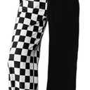 WSPLYSPJY Women's Casual Checkered Pants Elastic Waist Comfy Loose Wide Leg Pants with Pockets, (Colorblock-black White Checked), S