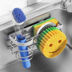 Cisily Grey Smiley Sponge Holder for Kitchen Sink Caddy, Stainless Steel Brush Holder Dish Cloth Hanger, Suction Cup Sink Organizer Scrubber (Gray)