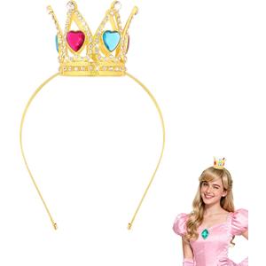 Semato Queen Hearts Peach Crown Headband for Halloween Cosplay Girls Tiara Princess Costume Crystal Crown for Party Gifts