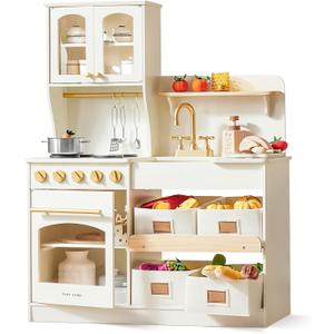 Tiny Land Play Kitchen for Kids with Storage System, Toy Kitchen Set with Plenty of Play Features Gift for Ages 3+ (White)