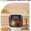 BOSWELL Glass Air Fryer, 7.5QT with Transparent Fry Bowl, Circulating Heating, Temperature Control, Air Fryer Roast, Dishwasher Safe