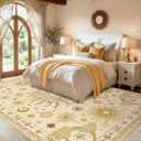 Vacuum-Friendly, 8x10 Washable Area Rug, Beige Camel Brown