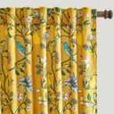 Mustard Yellow Luxury Velvet Floral Curtains 90 inches for Living Room,Vintage Victorian Botanical Blackout Curtain Drapes,2 Panels Mid Century Art Deco Bird Flower Window Curtains for Bedroom