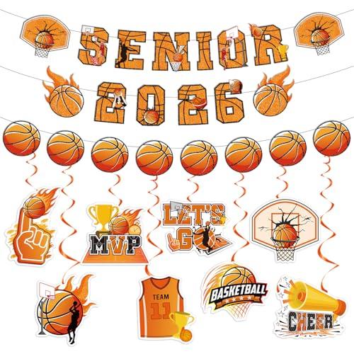 Senior Night Basketball Party Decorations - Senior 2026 Graduation Decoration Basketball Banners with Hanging Swirls for High School College Graduation Sport Theme Party Decor Supplies