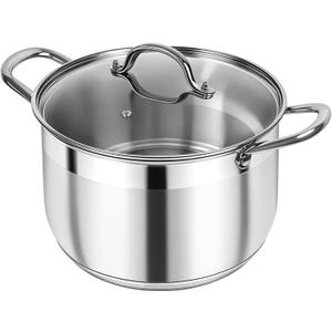 Kirecoo Stainless Steel Stock Pot - 12 Quart Heavy Duty Stock Cooking Pot with Visible Lid for Pasta, Soup, Spaghetti, Nonstick Thick Bottom Big Stockpot, Cookware for Canning, Boiling, Simmer, 12 Qt