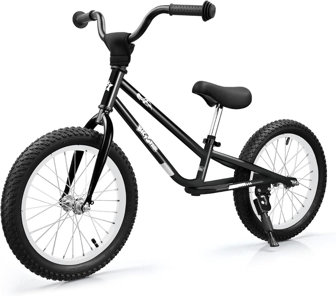 bicystar Kids Balance Bike with Real Rubber Air Tires - 16 Inch Big Kid Bicycle Ages 5-8, Adjustable Seat & Handlebars, Lightweight No Pedal Training Bike (Black)