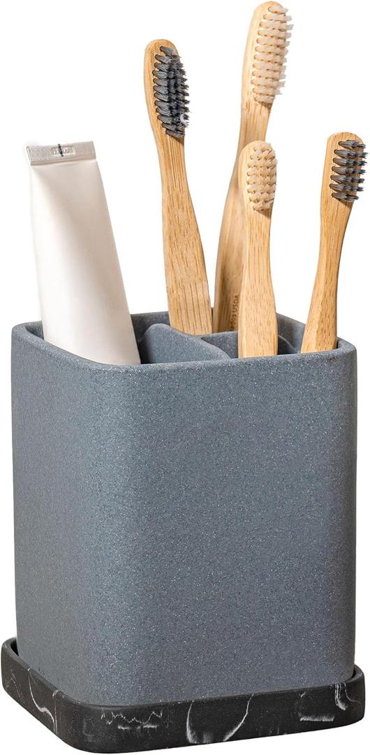 ZCCZ Toothbrush Holder, Durable Countertop Resin Electric Toothbrush Toothpaste Makeup Brush Razor Holder Stand Bathroom Organizer with Detachable Tray (2. Grey)