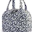 WOBAGMEN Quilted Lunch Box for Women,Coquette Aesthetic Lunch Box for Teen Girls,Cute Floral Lunch Bags for Work, School,Office,Picnic,Travel (White Floral)