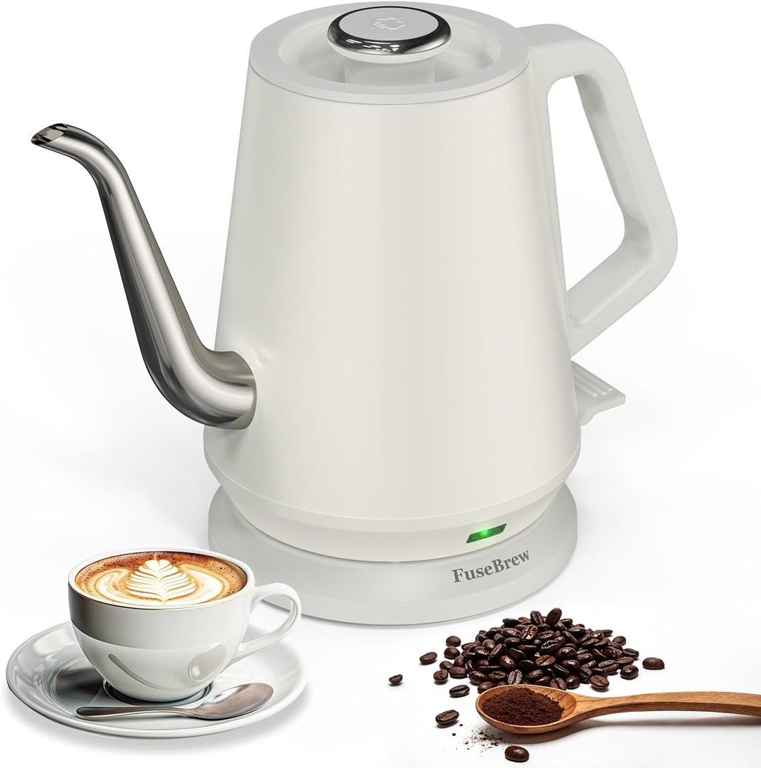 Gooseneck Electric Kettle 0.8L, 1200W Fast Boiling Stainless Steel Auto Shut-Off, Precision Pour Over Kettle for Coffee & Tea, Ideal for Small Kitchen, RV, Travel (Gray White)