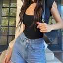 onlypuff Women Denim Shorts Ripped Mid Waisted Jean Shorts with Pockets (Blue, S)