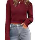 Zeagoo Women's 2025 Fall Crewneck Cropped Sweater Trendy Long Sleeve Ribbed Knit Pullover Jumper Tops , S