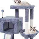 TWDEPART 37.5" All-in-One Cat Tree Tower with Scratching Board & Posts Cozy Sleeping Perch Hammock and Toy Balls,Grey