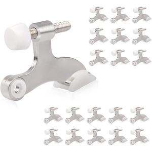 HOMOTEK 20 Pack Hinge Pin Door Stopper, Hinge Stops for Top of Door, Adjustable Deluxe Heavy Duty Door Stop 2-1/2x1-3/4 inch, with White Rubber Bumper Tips, Satin Nickel