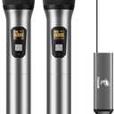 TONOR Wireless Microphone, UHF Dual Cordless Metal Dynamic Mic System with Rechargeable Receiver, for Karaoke Singing, Wedding, DJ, Party, Speech, Church, Class Use, 200ft (TW630), Gray (Silver)