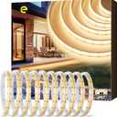 EMITEVER COB LED Strip Lights Waterproof IP67, 3000K Warm White Outdoor 24V Dimmable Silicone LED Tape Lighting 16.4ft High Density, 300+LM/ft, 2400LEDs,3W/ft, UL Listed (Power Supply Not Included)