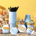 Jingmore 30 Sets Bee Honey Jars Party Favors Bulk, Mini Plastic Bee Theme Honey Jar Pots Decoration with Lids, Dippers and Saucers for DIY Cupcake Dessert Shower Wedding Party Gift Set (Blue)