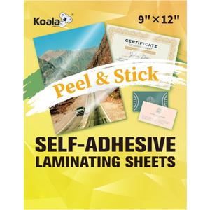 Koala Self Adhesive Laminating Sheets - 9 x 12 Inch Self Laminating Sheets, No Machine Needed Clear Self Sealing Laminate Sheets for Stickers, Photos - 20 Sheets