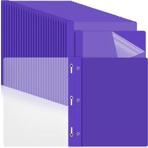 48 Pack Plastic Report Covers with 3 Prongs Presentation Folders Bulk, 100 Sheet Capacity, Clear Front Report Covers for Presentation Document Paper School Office Supplies (Purple)