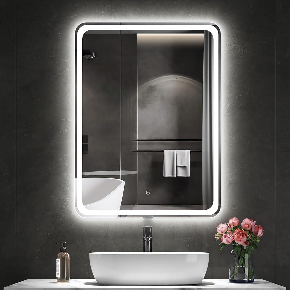 20" x 28" Round led Bathroom Mirror with Lights 3D Backlit Mirror 3 Color Temperatures Anti-Fog Adjustable Brightness Memory Function ETL Listed IP44 Waterproof