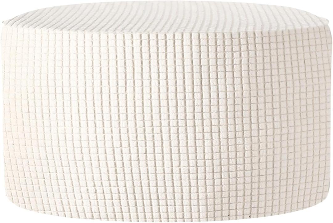 uxcell Ottomen Cover Round, Jacquard Ottomen Slipcover with Elastic Bottom Fit 60cm-73cm / 23.6"-28.7" Diameter, Stretchable Footrest Stool Covers for Furniture Protector, White