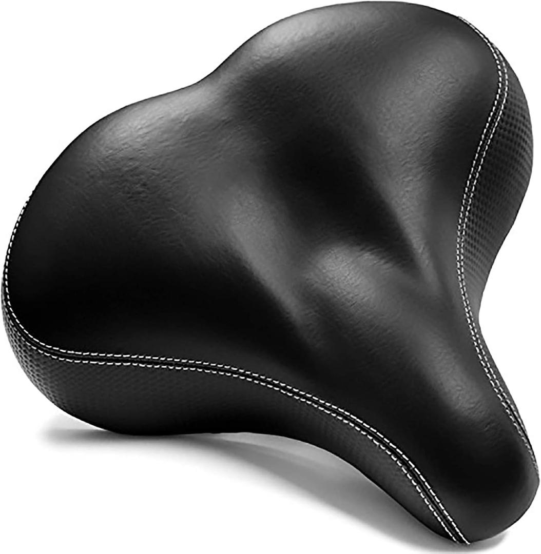 Bikeroo Extra Wide Replacement Saddle - Fits Indoor & Outdoor Bicycles - Steel Spring & Elastomer Suspension - Center Cutout - Memory Foam