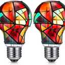Baquler 2 Pcs LED Stained Glass Bulb A19/A60 3.5w E26 Base Colorful Light Bulb 120v for Christmas Xmas Indoor Home Balcony Garden Party Decoration(Classic)