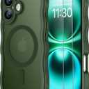 SPIDERCASE Magnetic for iPhone 16 Case, [Curly Wave Edge] with [2 Tempered Glass Screen Protector] [Full Camera Protection] Anti-Fingerprint Anti-Scratch Case for iPhone 16 6.1”, Green