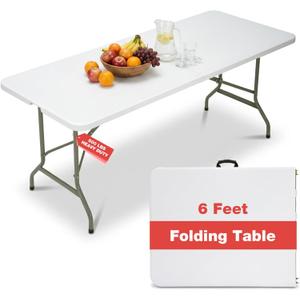 Folding Table 6ft, Heavy-Duty 500lbs Weight Capacity Foldable Table with HDPE Top & Steel Legs, Portable 6 Foot Picnic Table for Indoor Outdoor Parties, Camping, Event, 71 inches x 29 inches x 29 inches