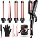 5 in 1 Curling Iron, Curling Wand Set Versatile Hair Curler Wand Kit for Waves Curls Blowout for All Hair Types 4 Interchangeable Ceramic Barrels(0.35"-1.25'') Fast Heating for Travel and Home Use