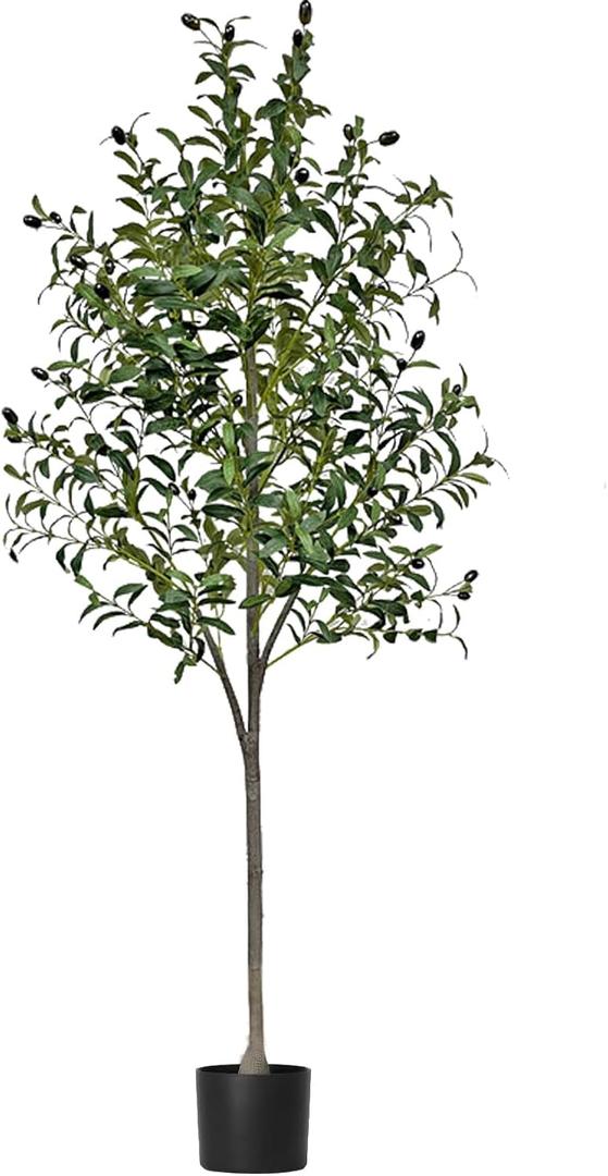 YJH 6ft Artificial Olive Tree Artificial Fake Tree Green Potted with Realistic Fruit, for Modern Home Office Living Room Floor Decor and Housewarming Gift (6ft)