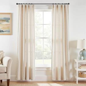 jinchan Linen Blend Light Filtering Curtains 38W x 84L Inch Ecru for Living Room Farmhouse Curtains Clip Rings Back Tab Rod Pocket Drapes 2-Panel Set