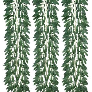 3 Strands Odorless Artificial Olive Leaf Vines, 73'' Silk Ivy Vine Garland with Green Leaves, Fake Hanging Plants Greenery Decor for Home, Bedroom, Wall, Party, Wedding Decoration.