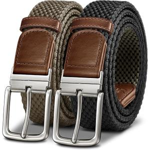 KEMISANT Braided Belt Reversible,Elastic Stretch Belt for Gift Men Golf Casual 1 3/8",2 In 1 Belt (36"-40"Waist Adjustable)