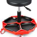 DNA MOTORING TOOLS-00253 Adjustable Height Pneumatic Garage Seat Rolling Mechanic Stool with Tool Tray Storage,300lbs Max Weight Capacity (Red)